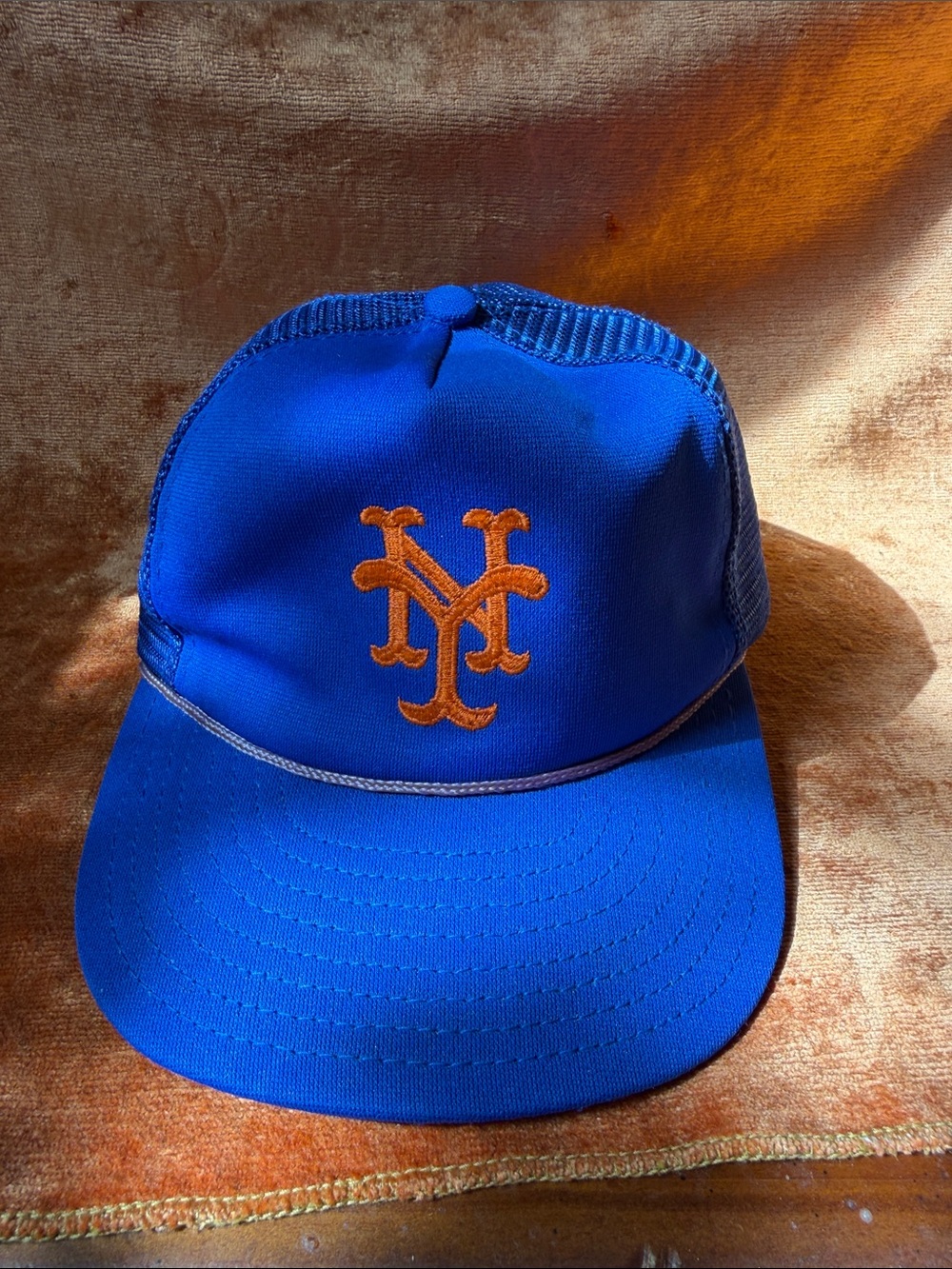 Vintage New York Mets Twins MLB Mesh Trucker Hat Cap Blue Orange Rope